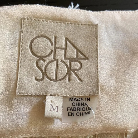 CHASER Medium Metallic Ivory Lace Open Back Bell Sleeve Lined Blouse Top - Picture 9 of 10